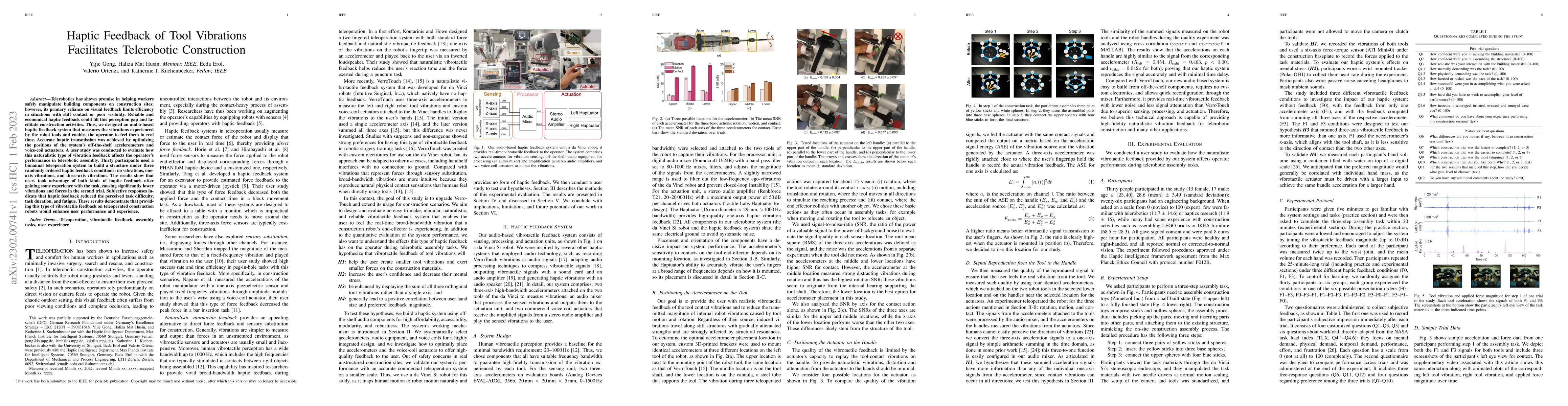 Thumbnail for Haptic Feedback of Tool Vibrations Facilitates Telerobotic Construction