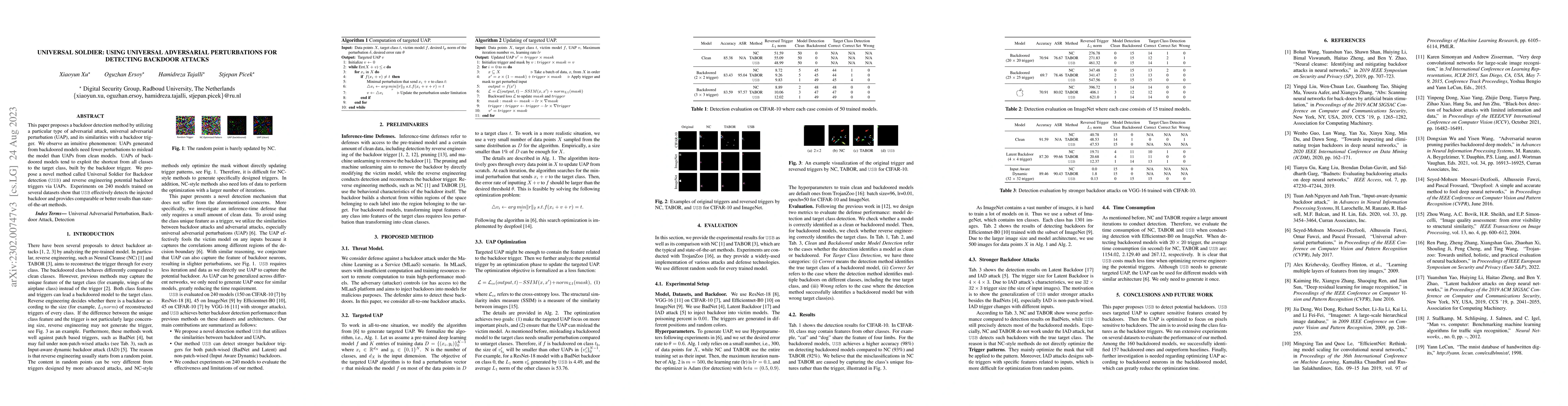 Thumbnail for Universal Soldier: Using Universal Adversarial Perturbations for
  Detecting Backdoor Attacks
