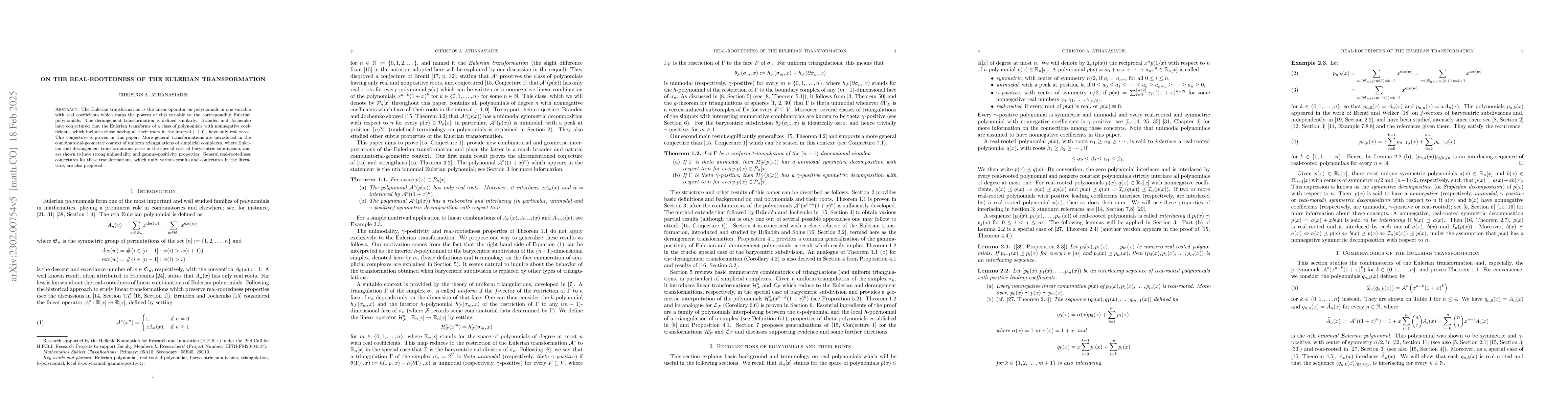 Thumbnail for On the real-rootedness of the Eulerian transformation