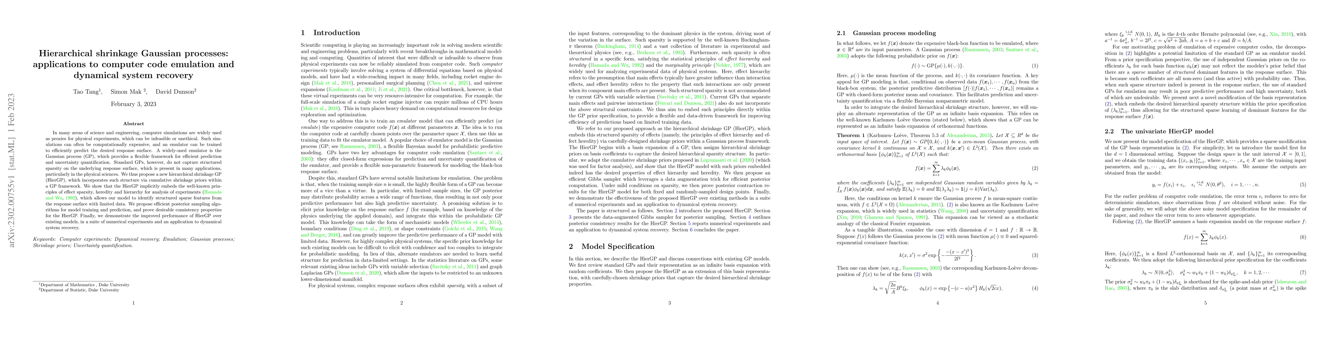 Thumbnail for Hierarchical shrinkage Gaussian processes: applications to computer code
  emulation and dynamical system recovery