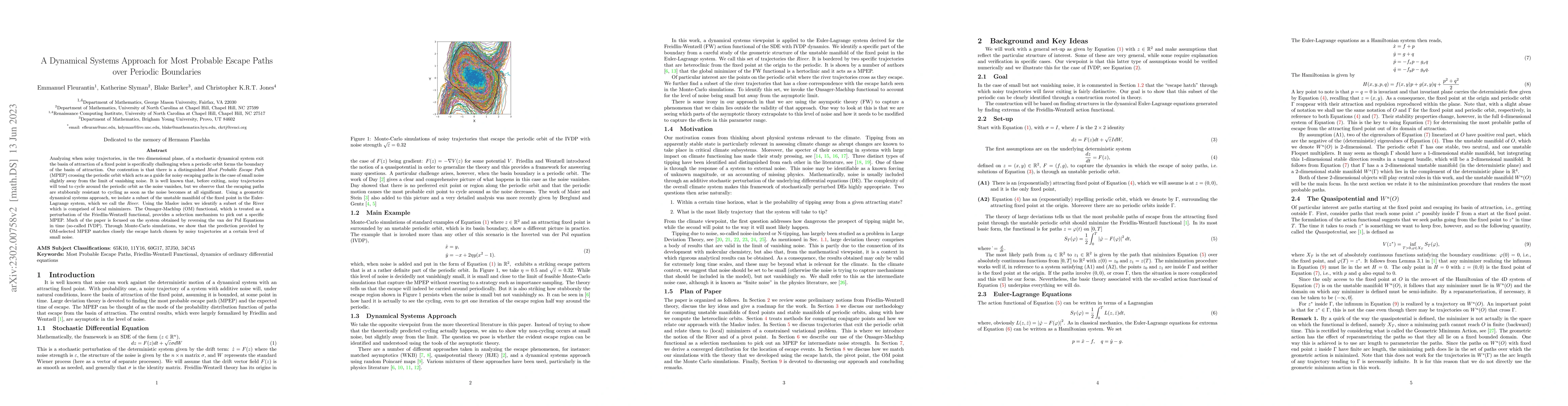 Thumbnail for A Dynamical Systems Approach for Most Probable Escape Paths over
  Periodic Boundaries