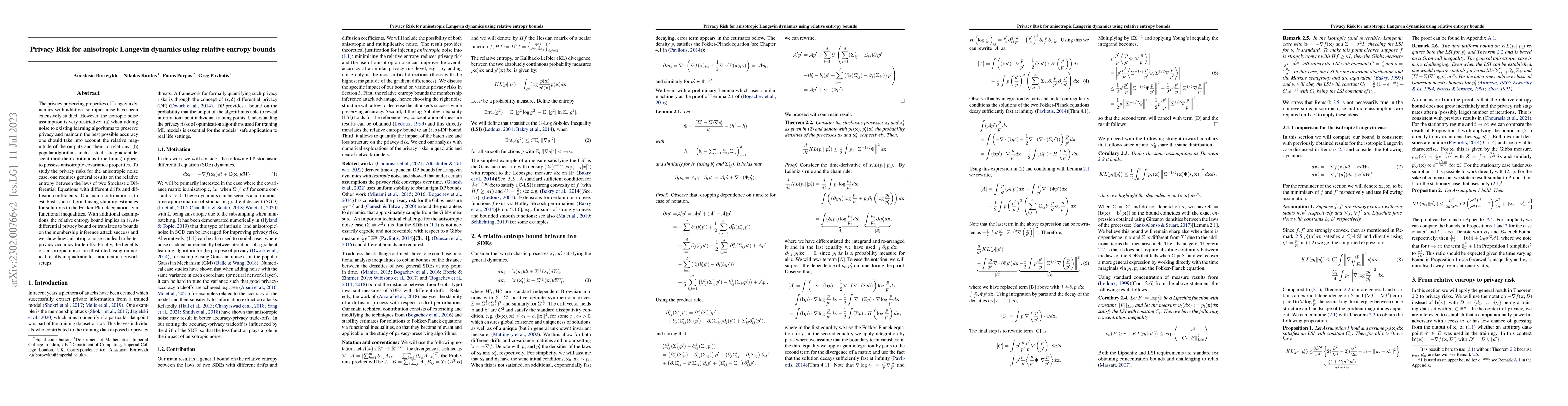Thumbnail for Privacy Risk for anisotropic Langevin dynamics using relative entropy
  bounds
