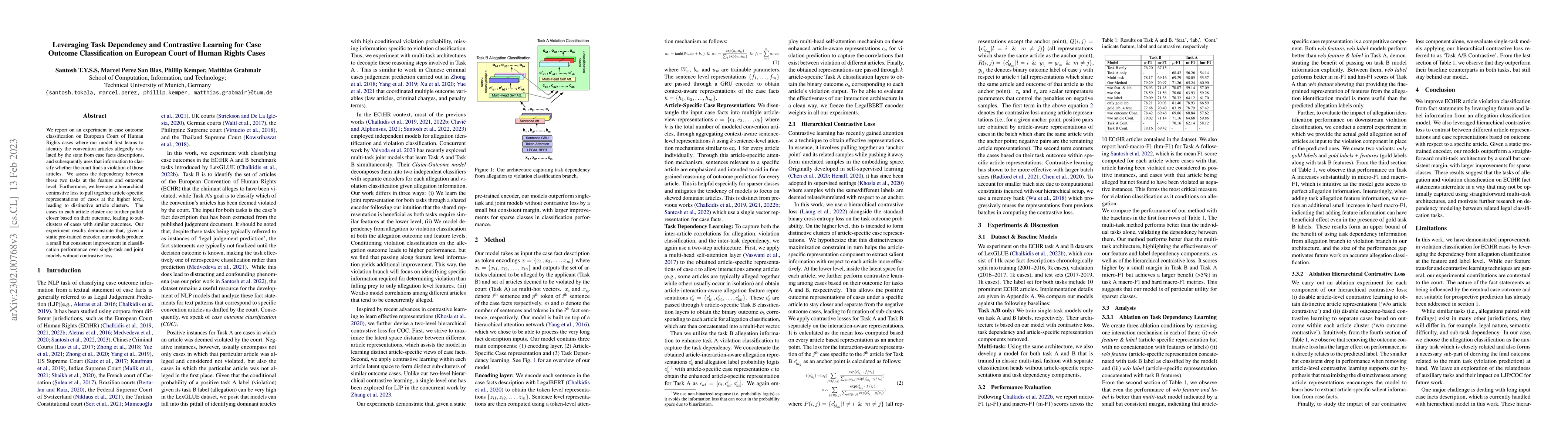 Thumbnail for Leveraging Task Dependency and Contrastive Learning for Case Outcome
  Classification on European Court of Human Rights Cases