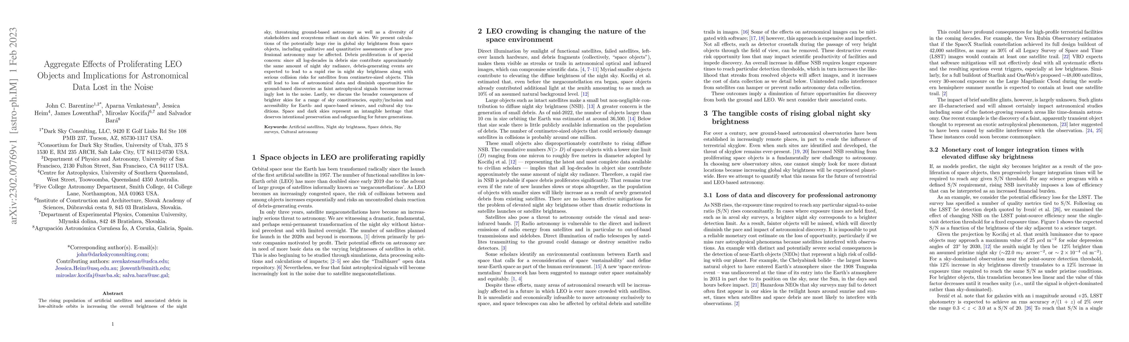 Thumbnail for Aggregate Effects of Proliferating LEO Objects and Implications for
  Astronomical Data Lost in the Noise
