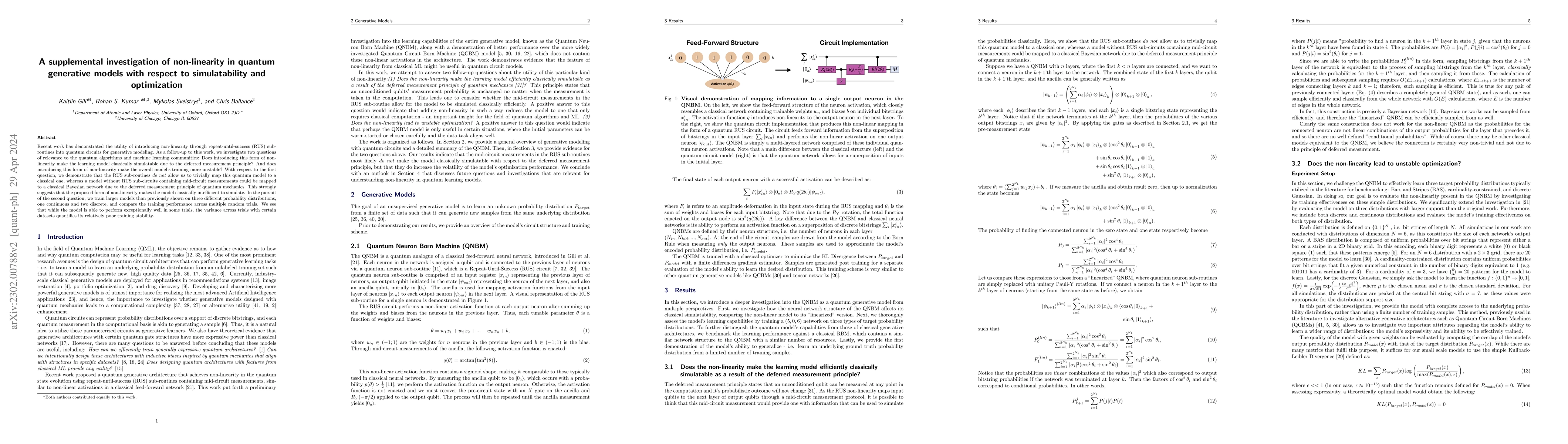 Thumbnail for A supplemental investigation of non-linearity in quantum generative
  models with respect to simulatability and optimization