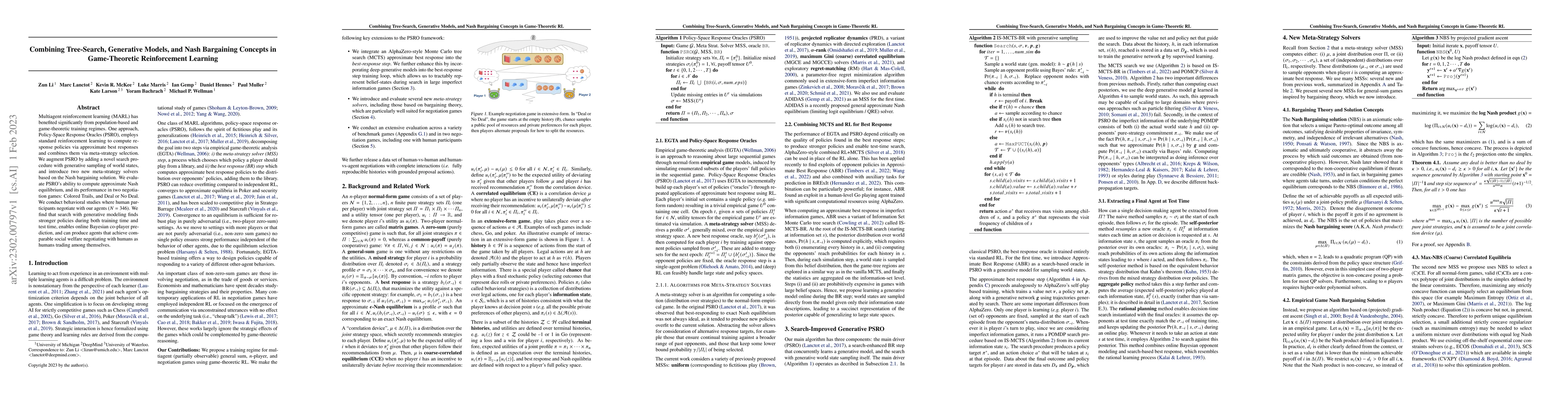 Thumbnail for Combining Tree-Search, Generative Models, and Nash Bargaining Concepts
  in Game-Theoretic Reinforcement Learning