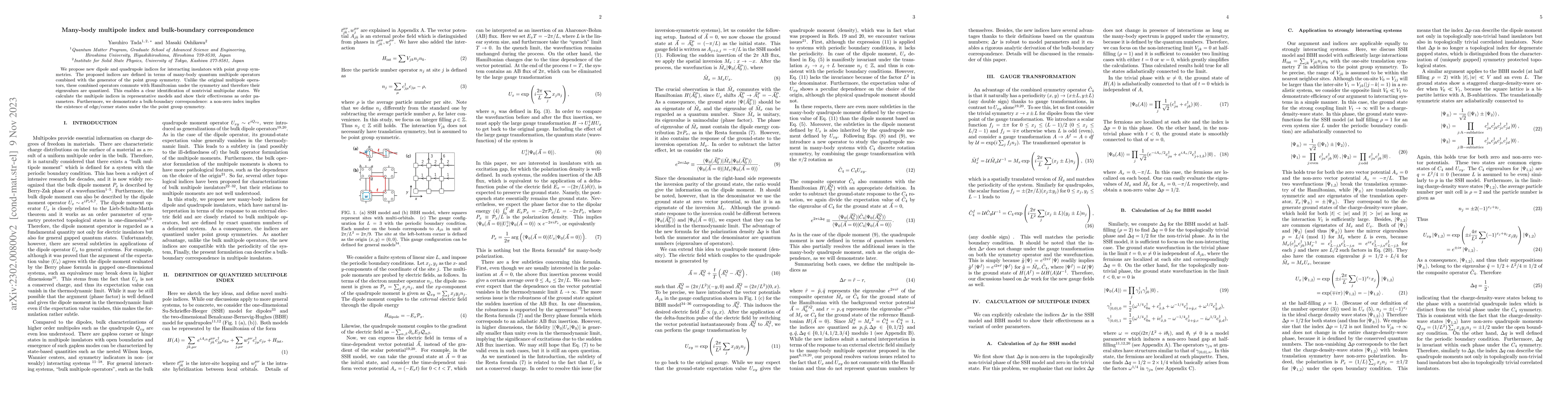 Thumbnail for Many-body multipole index and bulk-boundary correspondence