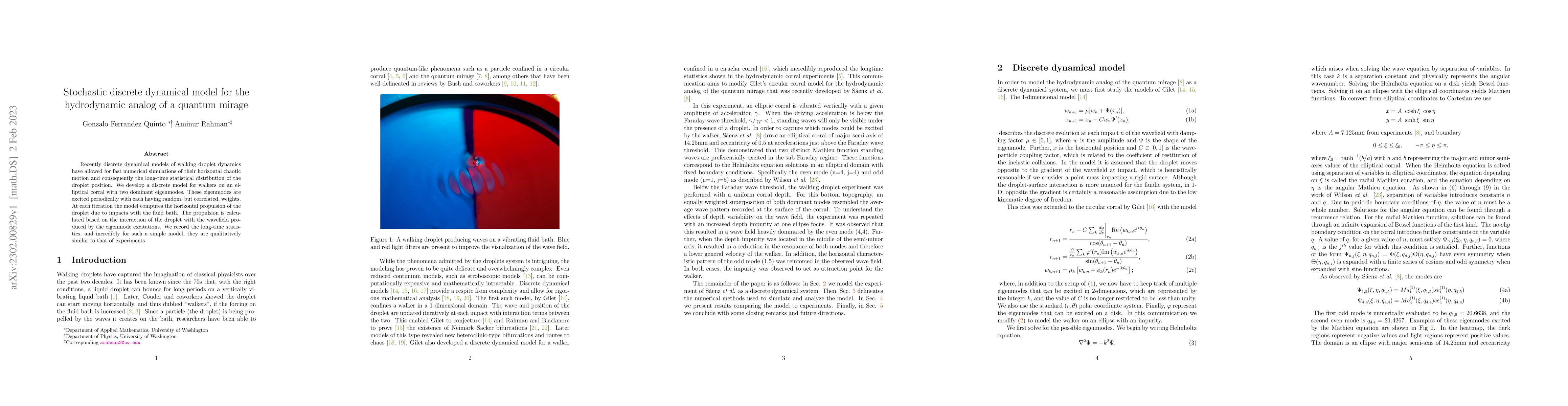 Thumbnail for Stochastic discrete dynamical model for the hydrodynamic analog of a
  quantum mirage
