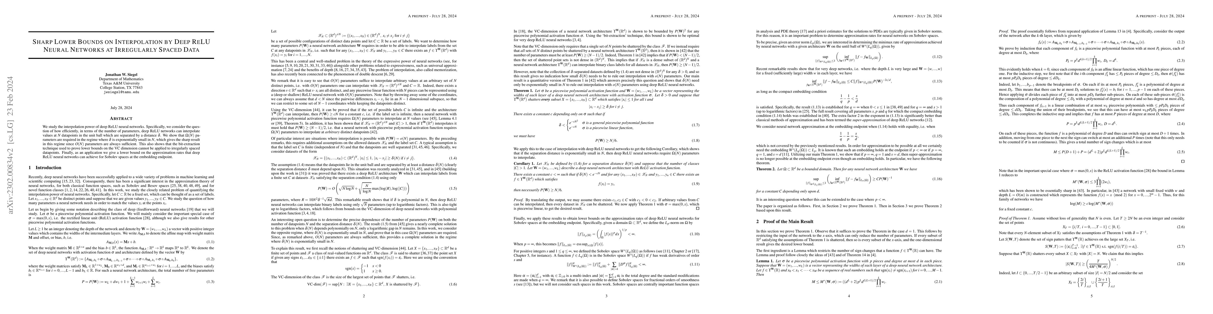 Thumbnail for Sharp Lower Bounds on Interpolation by Deep ReLU Neural Networks at
  Irregularly Spaced Data