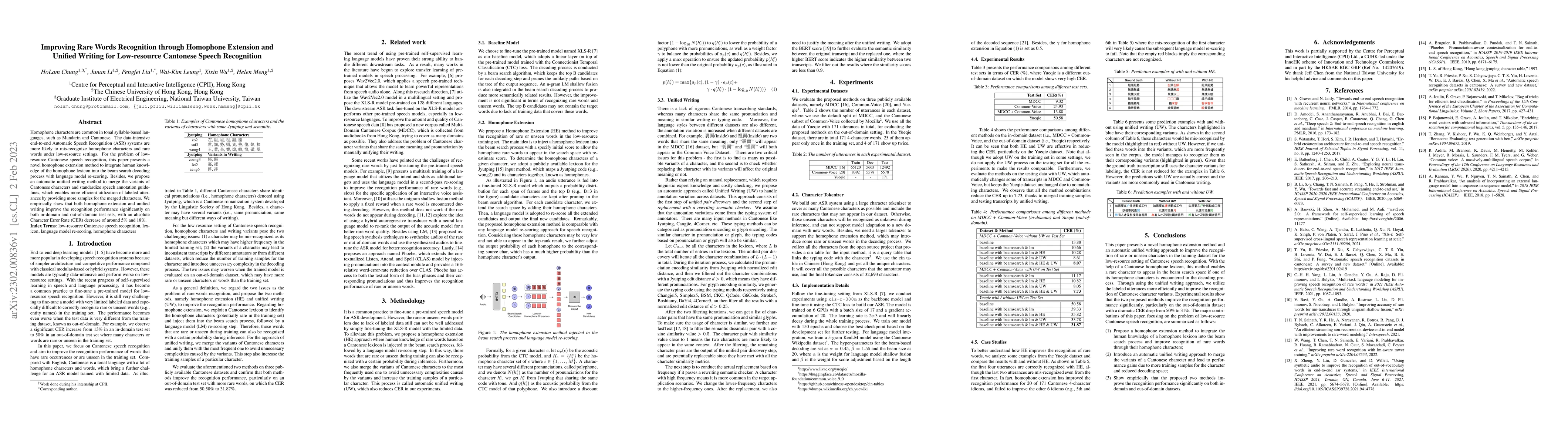 Thumbnail for Improving Rare Words Recognition through Homophone Extension and Unified
  Writing for Low-resource Cantonese Speech Recognition