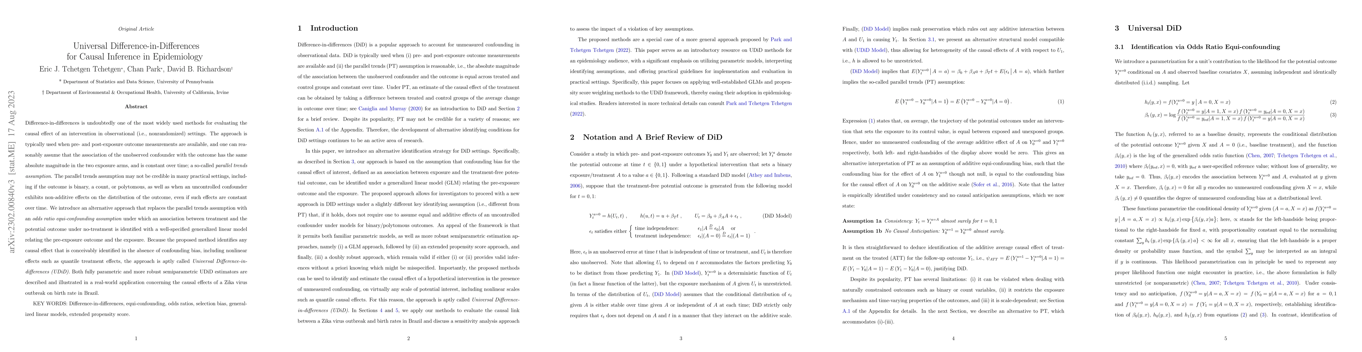 Thumbnail for Universal Difference-in-Differences for Causal Inference in Epidemiology