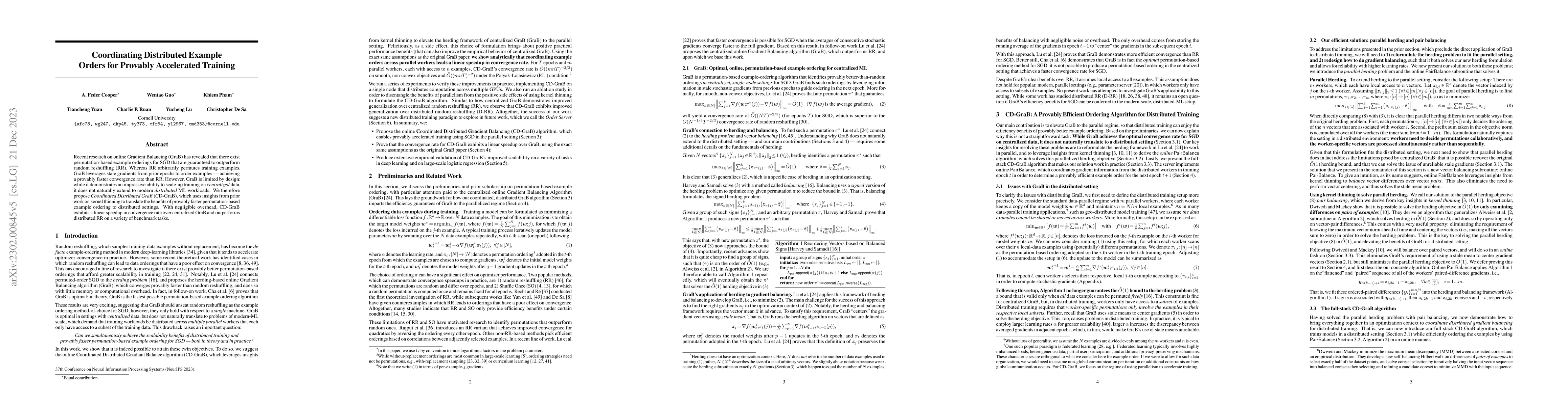 Thumbnail for Coordinating Distributed Example Orders for Provably Accelerated
  Training