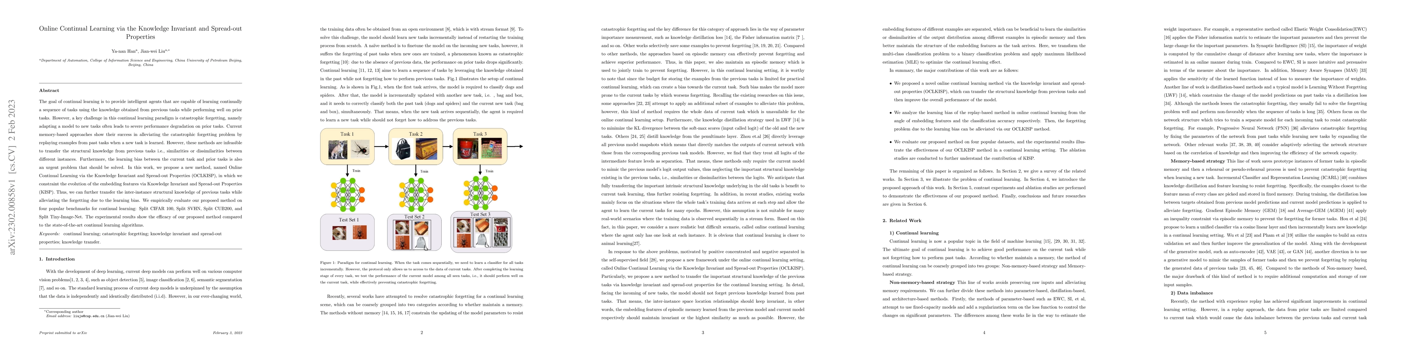 Thumbnail for Online Continual Learning via the Knowledge Invariant and Spread-out
  Properties