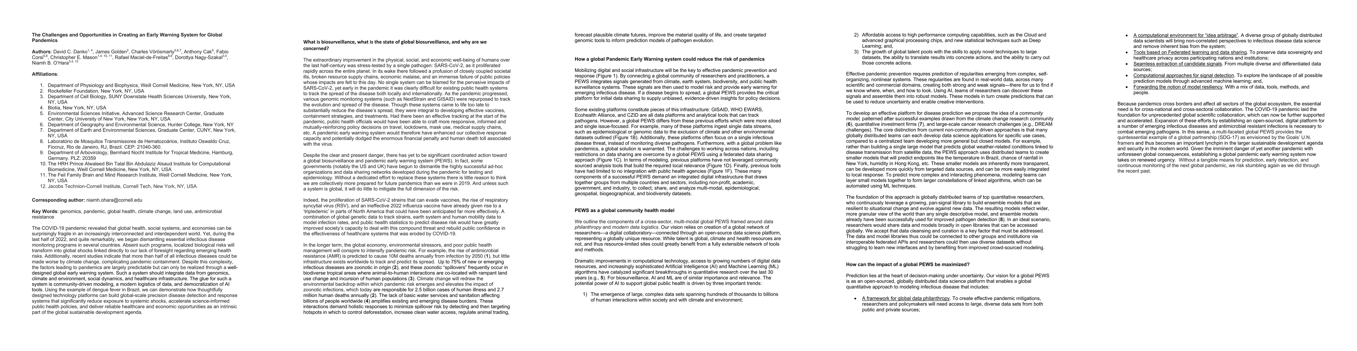 Thumbnail for The Challenges and Opportunities in Creating an Early Warning System for
  Global Pandemics
