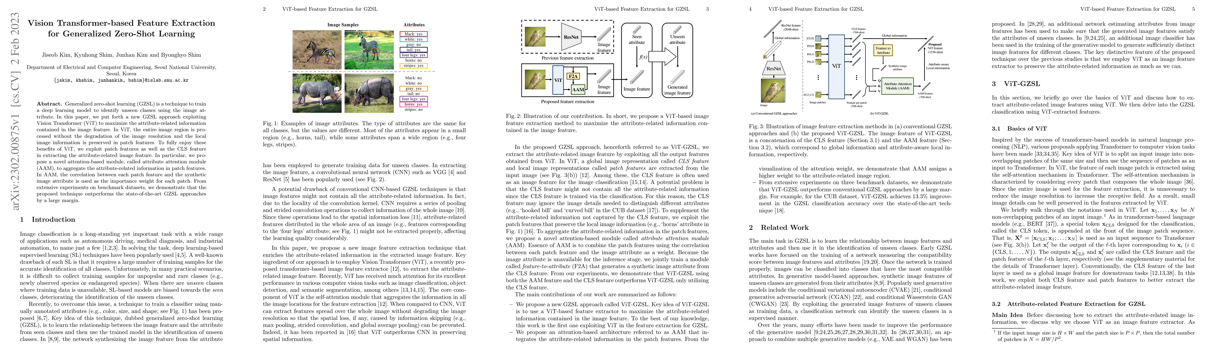 Thumbnail for Vision Transformer-based Feature Extraction for Generalized Zero-Shot
  Learning