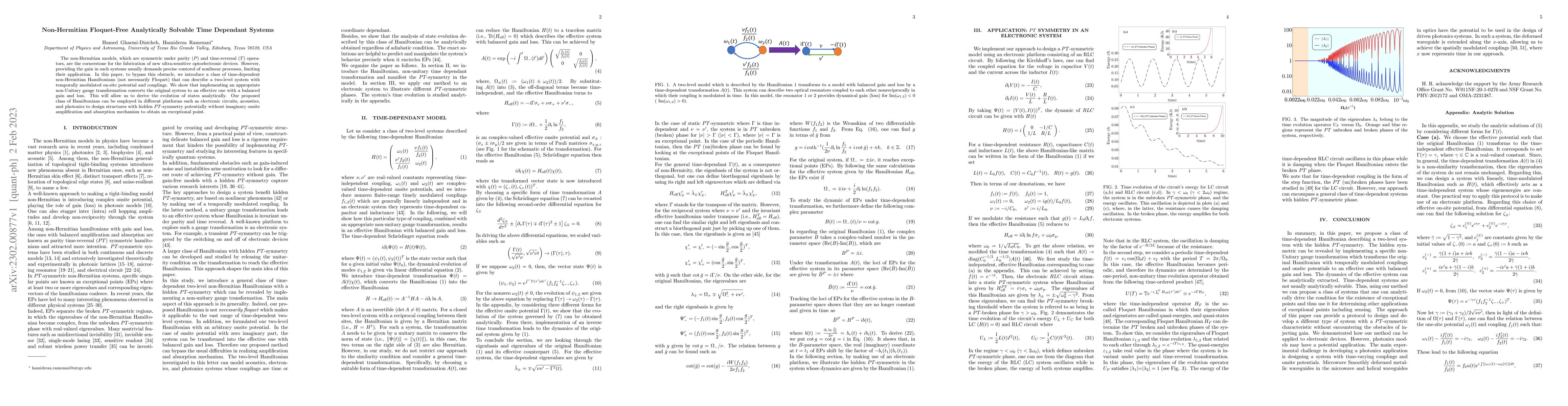 Thumbnail for Non-Hermitian Floquet-Free Analytically Solvable Time Dependant Systems
