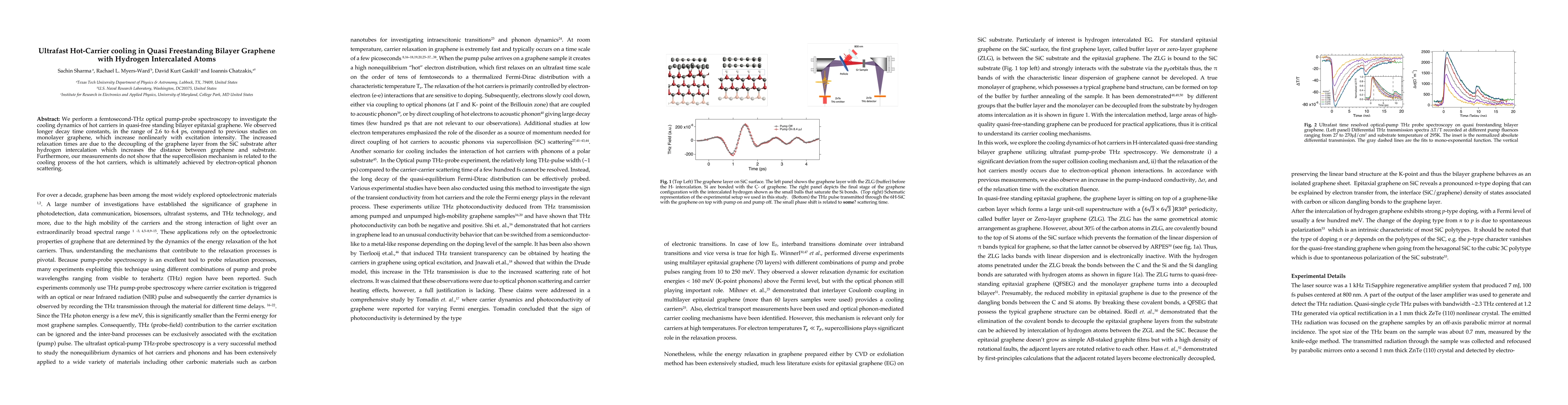 Thumbnail for Ultrafast Hot-Carrier cooling in Quasi Freestanding Bilayer Graphene
  with Hydrogen Intercalated Atoms