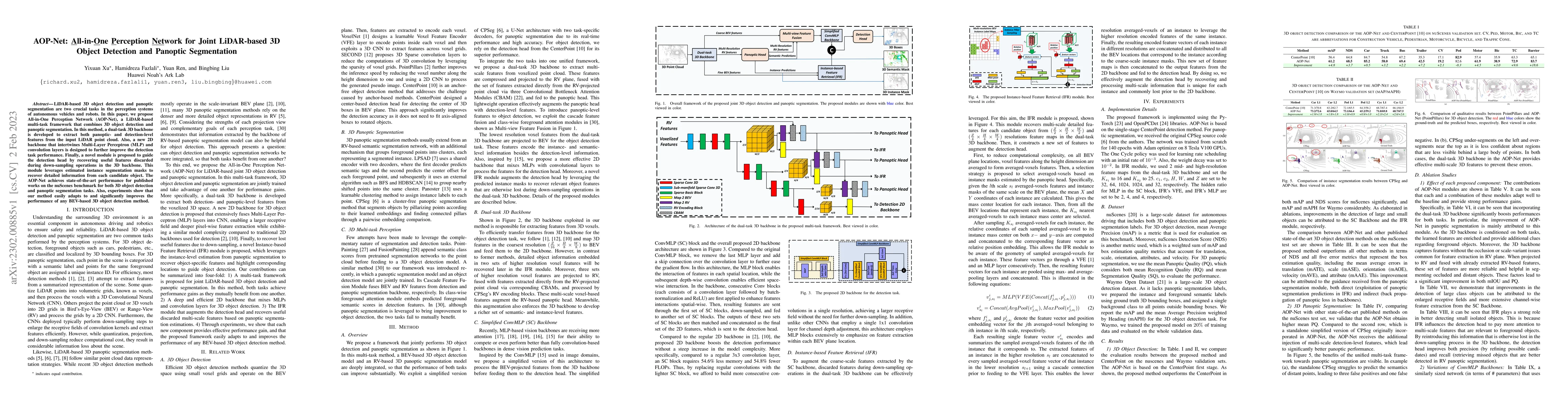 Thumbnail for AOP-Net: All-in-One Perception Network for Joint LiDAR-based 3D Object
  Detection and Panoptic Segmentation