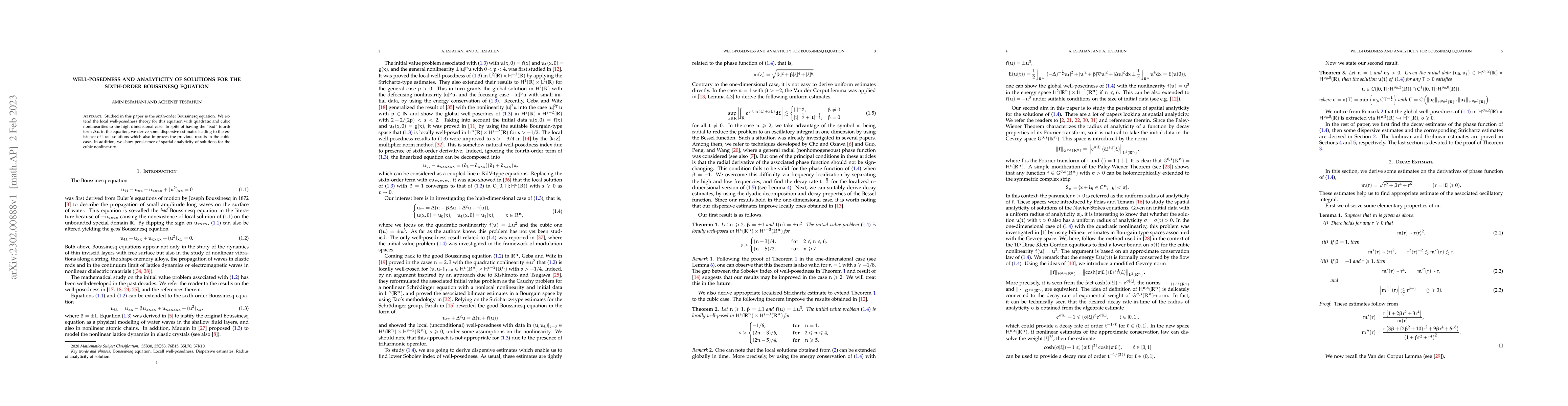 Thumbnail for Well-posedness and analyticity of solutions for the sixth-order
  Boussinesq equation