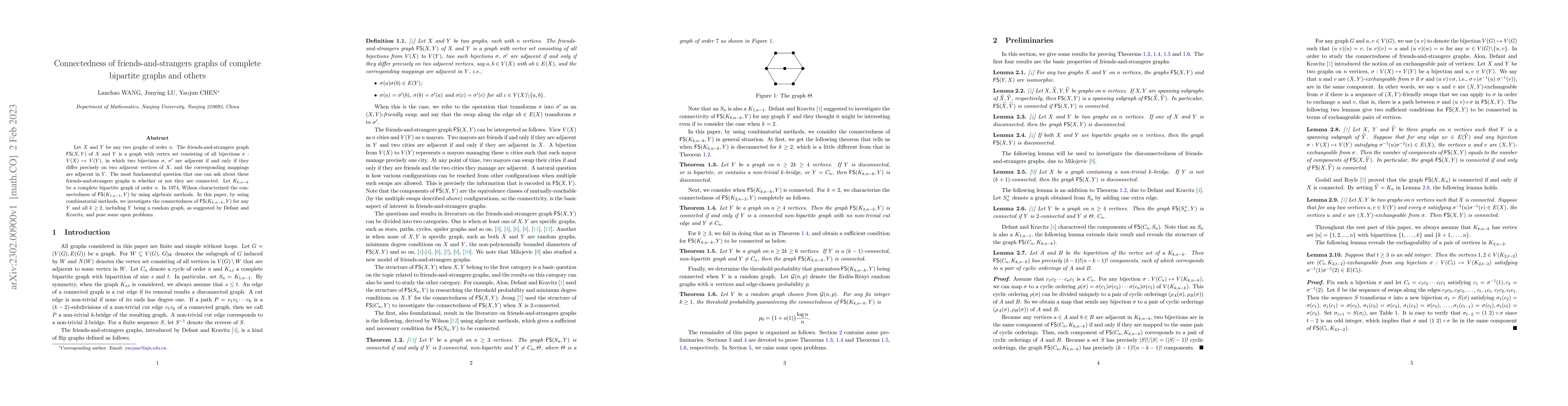 Thumbnail for Connectedness of friends-and-strangers graphs of complete bipartite
  graphs and others