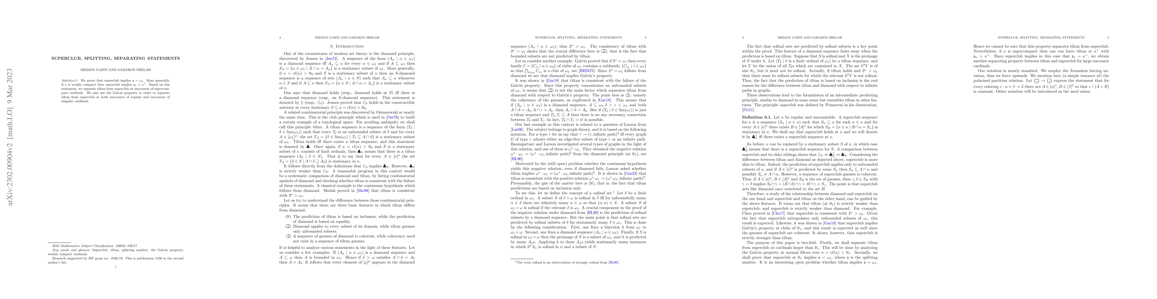 Thumbnail for Superclub, splitting, separating statements