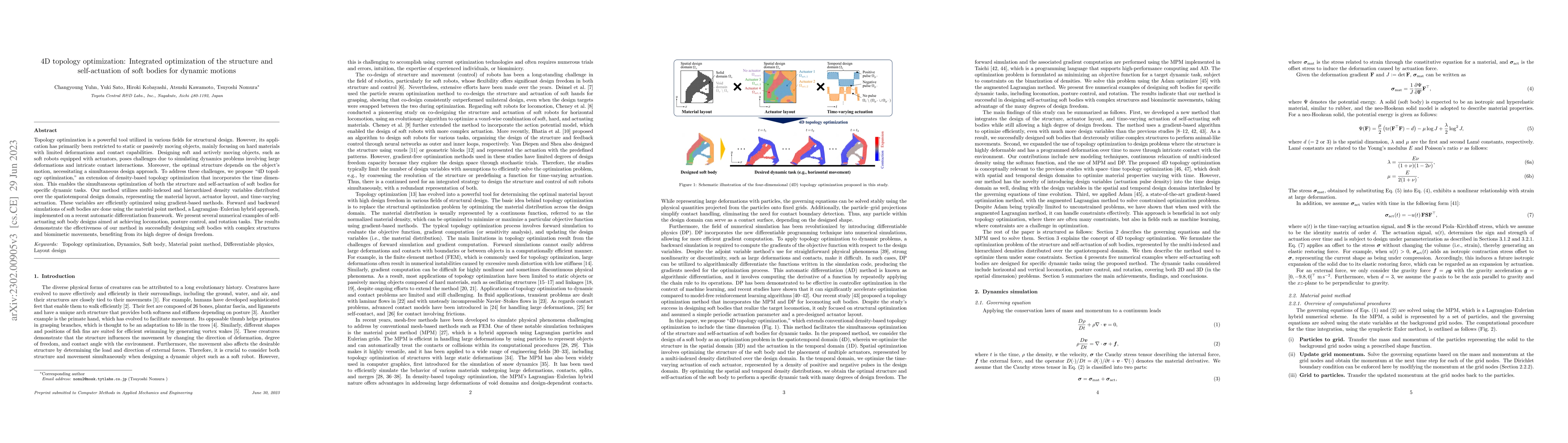 Thumbnail for 4D topology optimization: Integrated optimization of the structure and
  self-actuation of soft bodies for dynamic motions