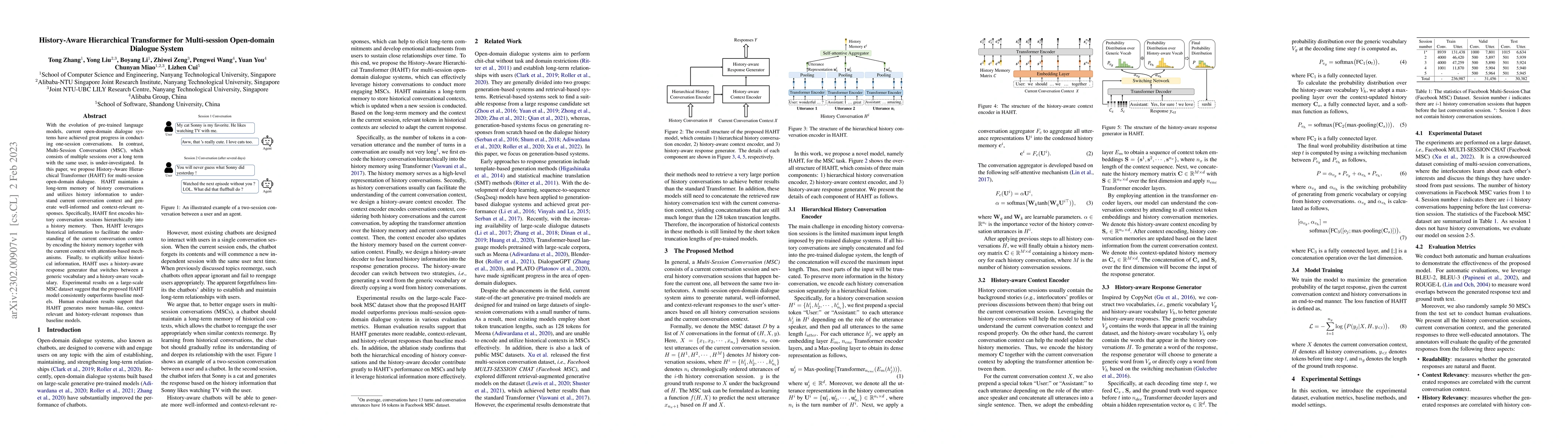 Thumbnail for History-Aware Hierarchical Transformer for Multi-session Open-domain
  Dialogue System