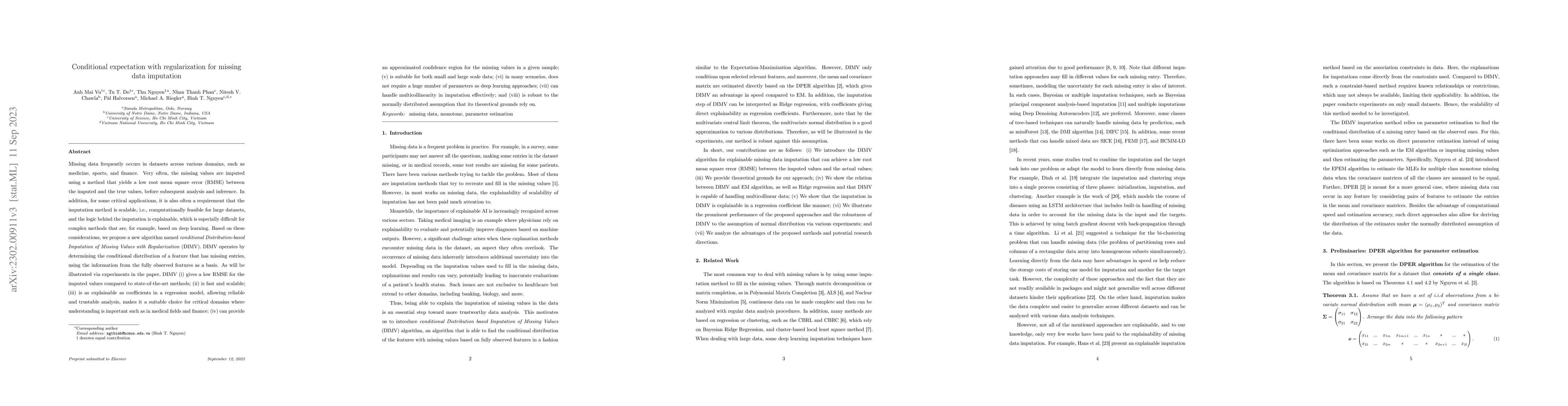 Thumbnail for Conditional expectation with regularization for missing data imputation