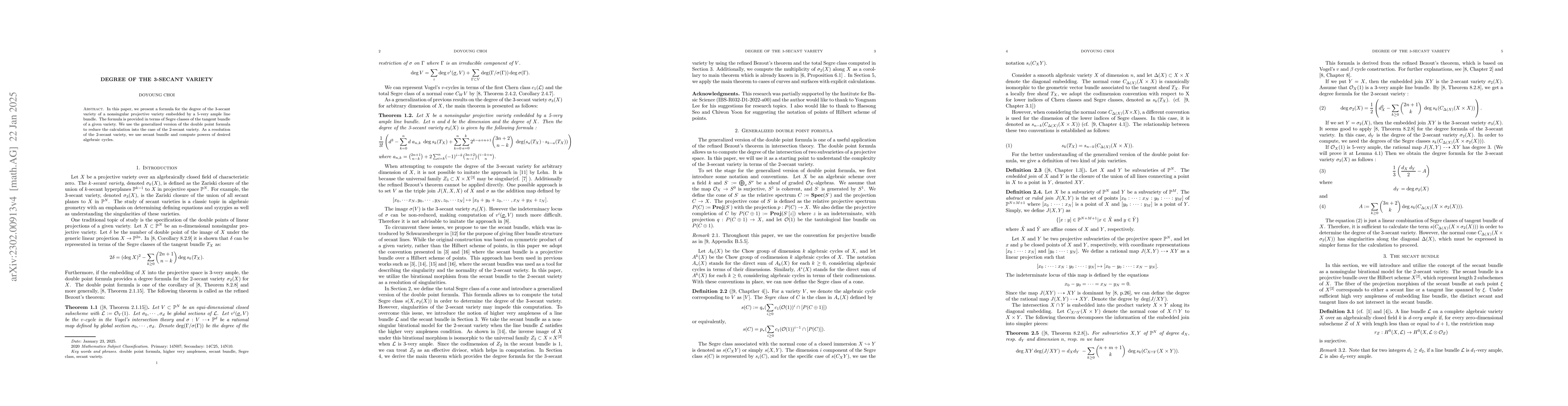 Thumbnail for Degree of the 3-secant variety