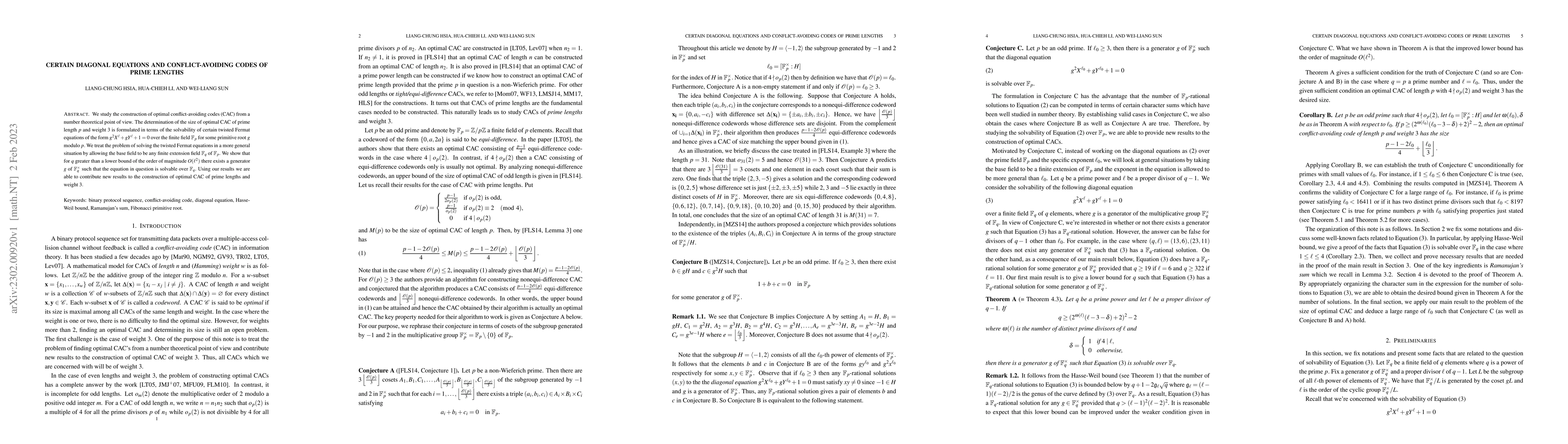 Thumbnail for Certain Diagonal Equations and Conflict-Avoiding Codes of Prime Lengths