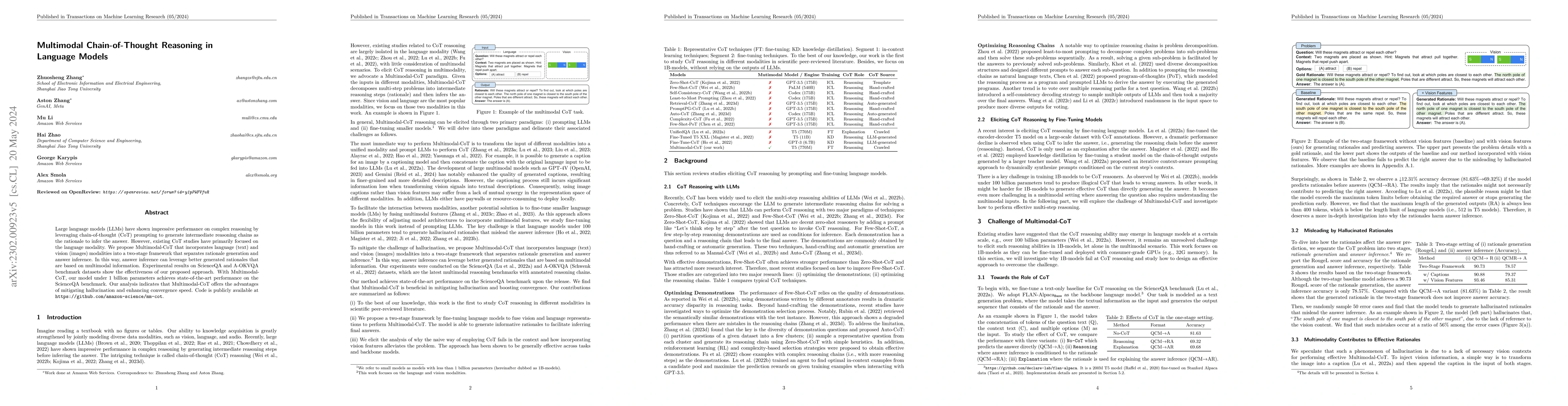 Thumbnail for Multimodal Chain-of-Thought Reasoning in Language Models