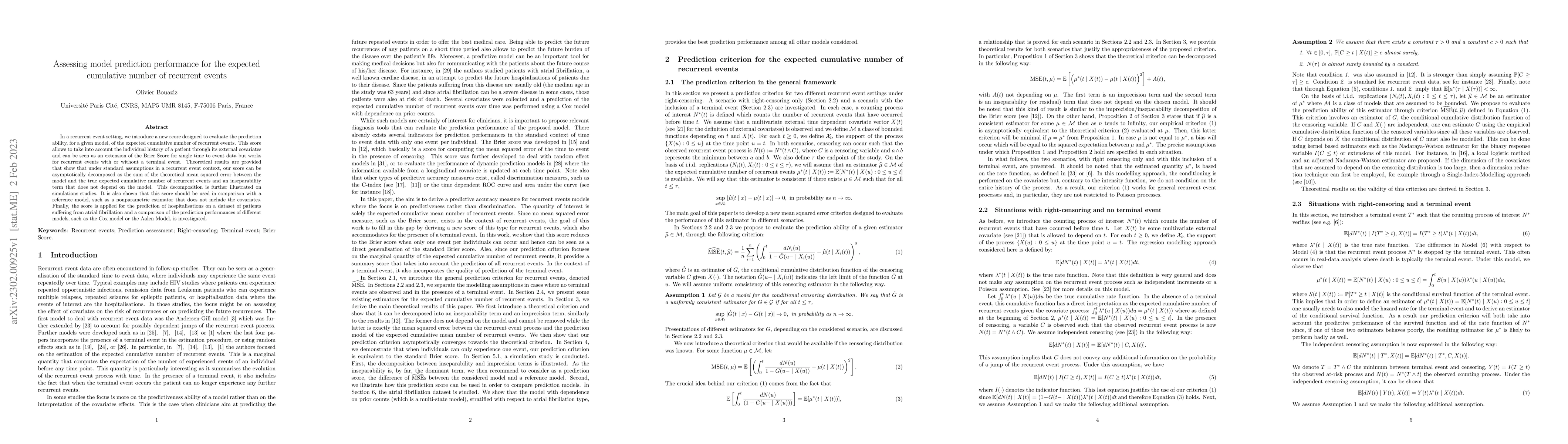 Thumbnail for Assessing model prediction performance for the expected cumulative
  number of recurrent events