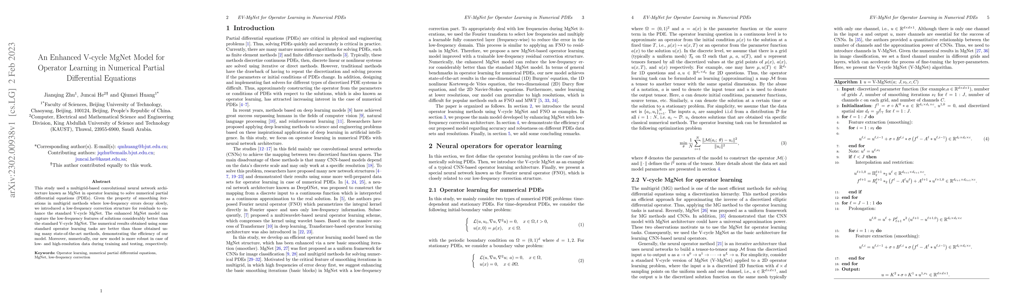 Thumbnail for An Enhanced V-cycle MgNet Model for Operator Learning in Numerical
  Partial Differential Equations