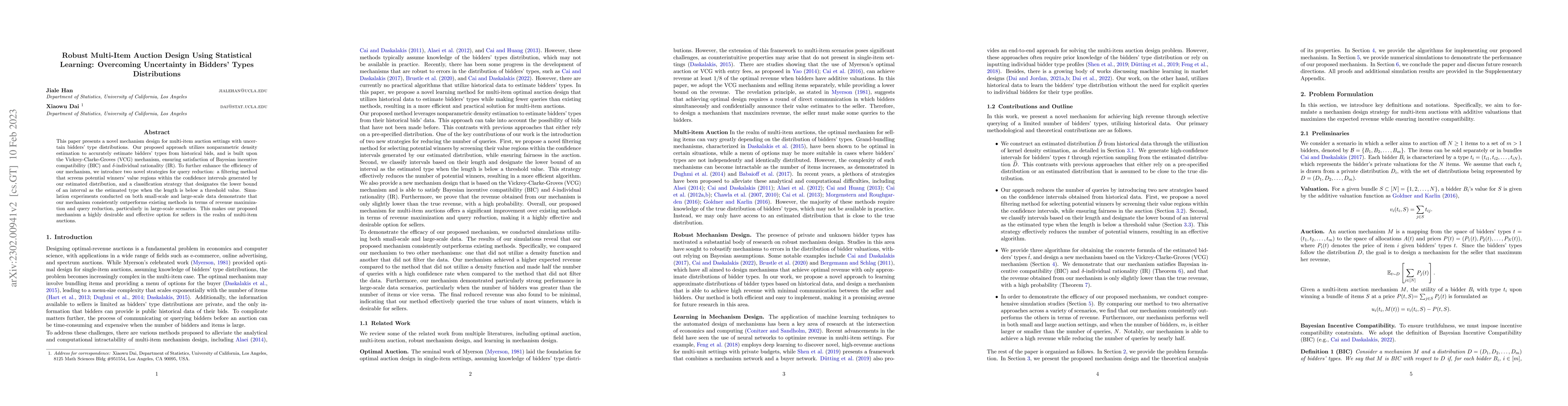 Thumbnail for Robust multi-item auction design using statistical learning: Overcoming
  uncertainty in bidders' types distributions