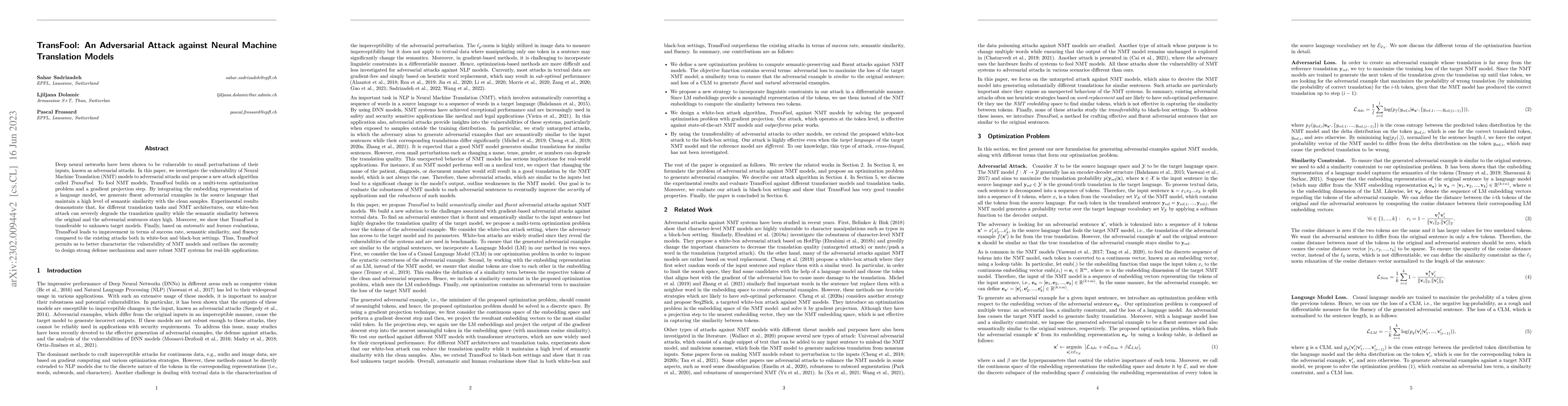 Thumbnail for TransFool: An Adversarial Attack against Neural Machine Translation
  Models