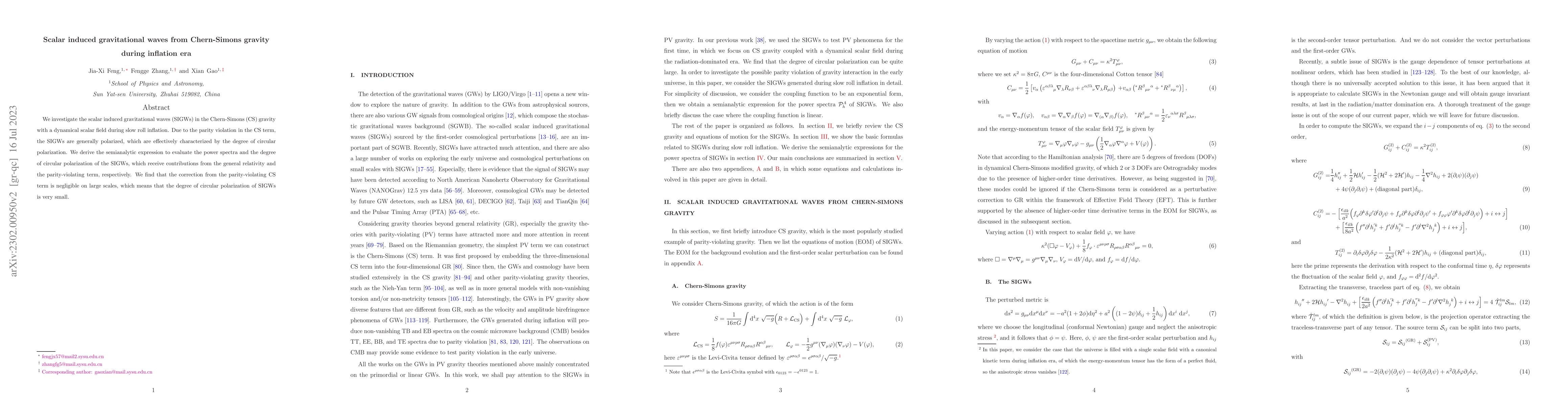 Thumbnail for Scalar induced gravitational waves from Chern-Simons gravity during
  inflation era
