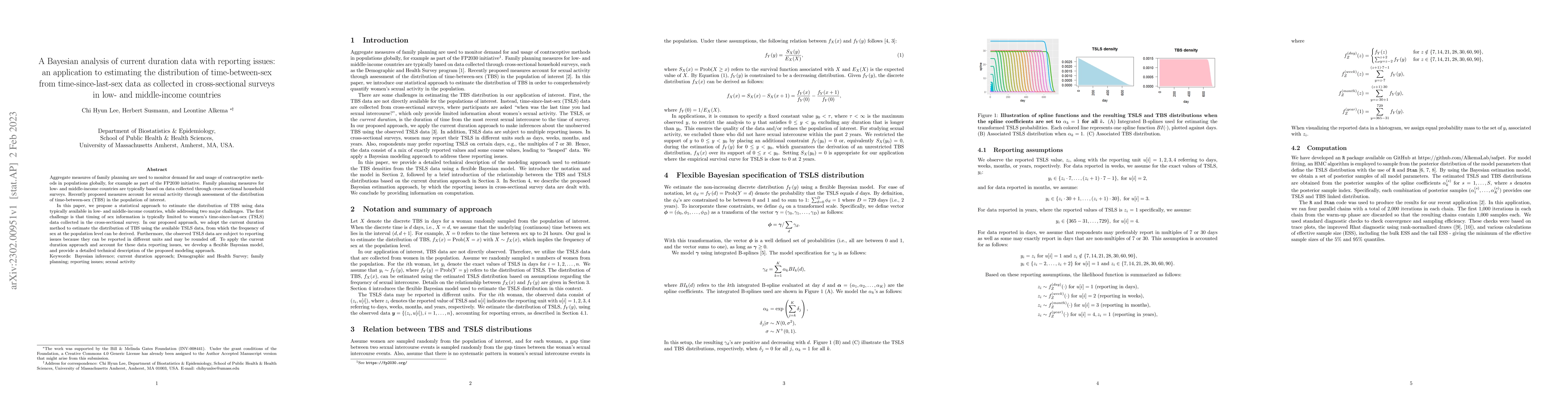 Thumbnail for A Bayesian analysis of current duration data with reporting issues: an
  application to estimating the distribution of time-between-sex from
  time-since-last-sex data as collected in cross-sectional surveys in low- and
  middle-income countries