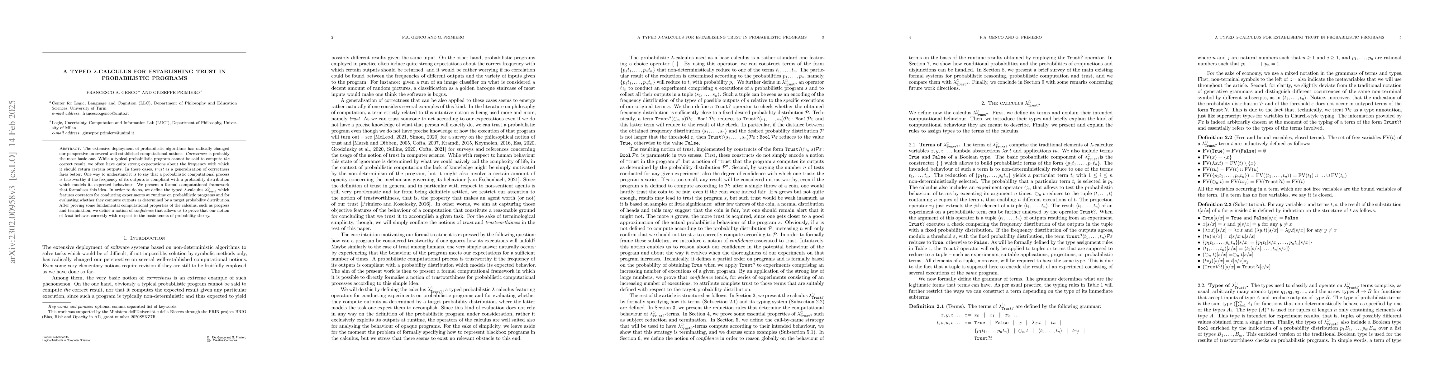 Thumbnail for A Typed Lambda-Calculus for Establishing Trust in Probabilistic Programs