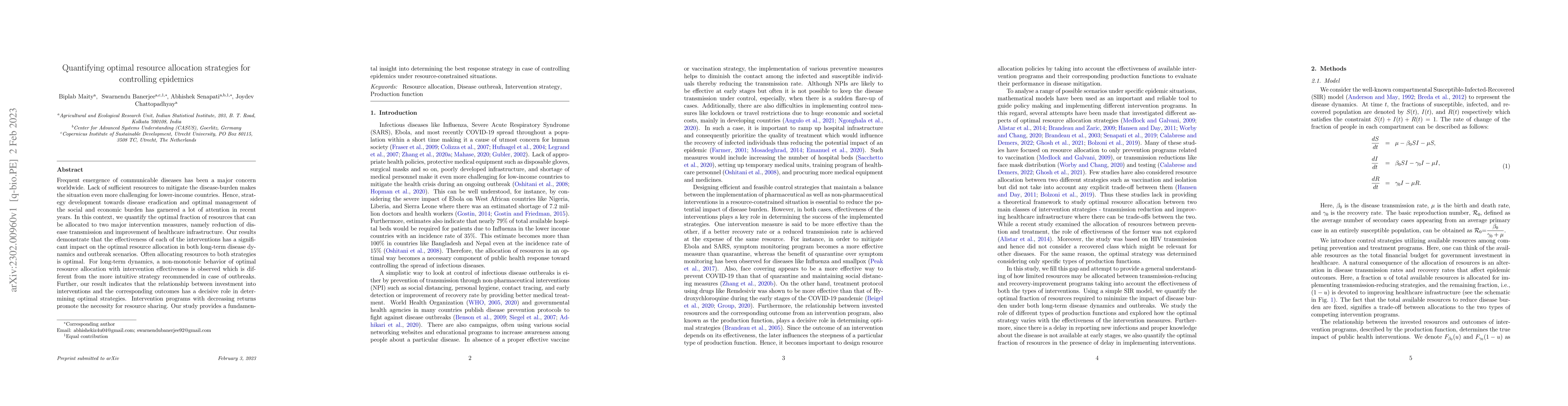 Thumbnail for Quantifying optimal resource allocation strategies for controlling
  epidemics
