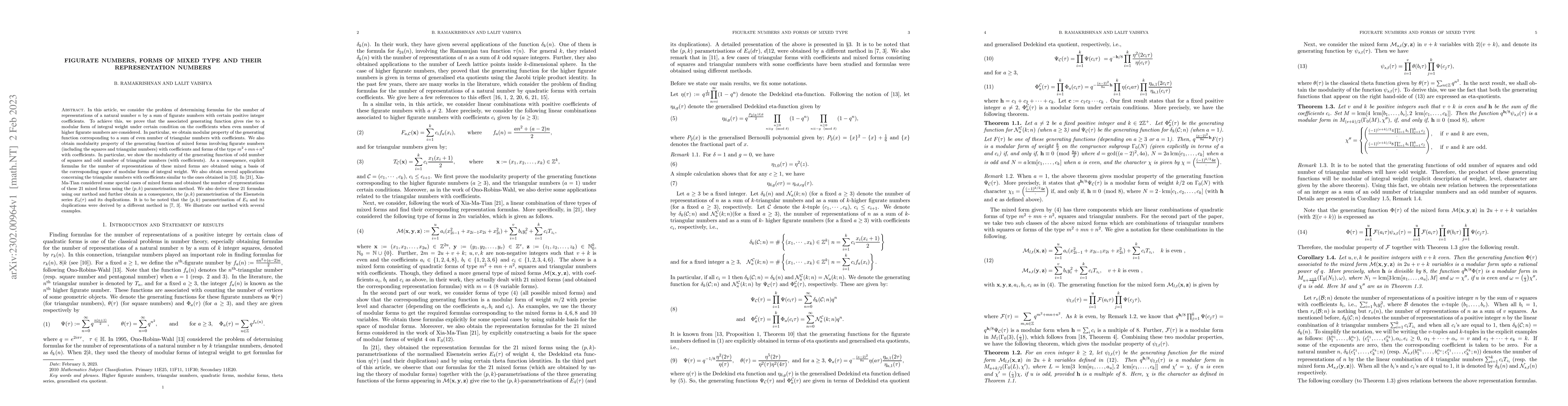 Thumbnail for Figurate numbers, forms of mixed type and their representation numbers