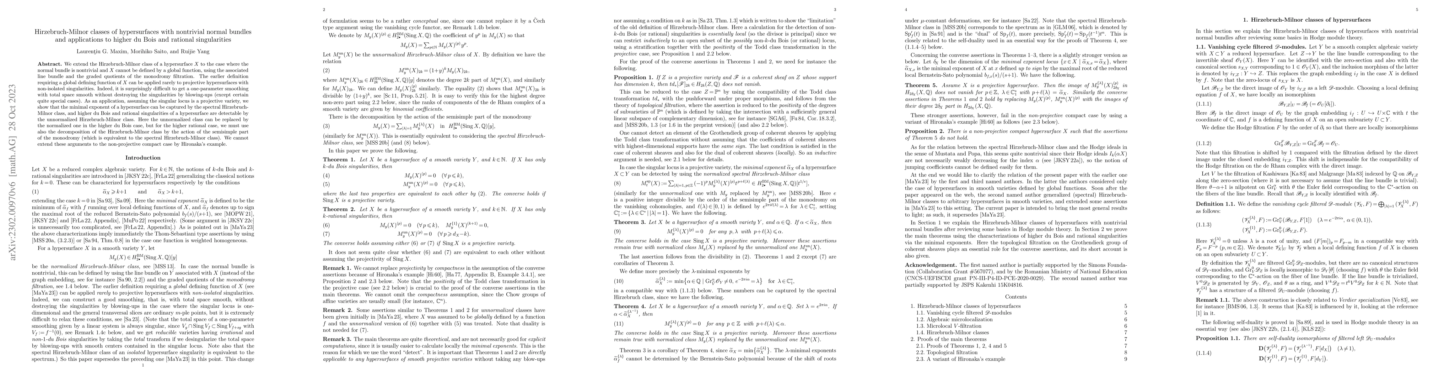 Thumbnail for Hirzebruch-Milnor classes of hypersurfaces with nontrivial normal
  bundles and applications to higher du Bois and rational singularities