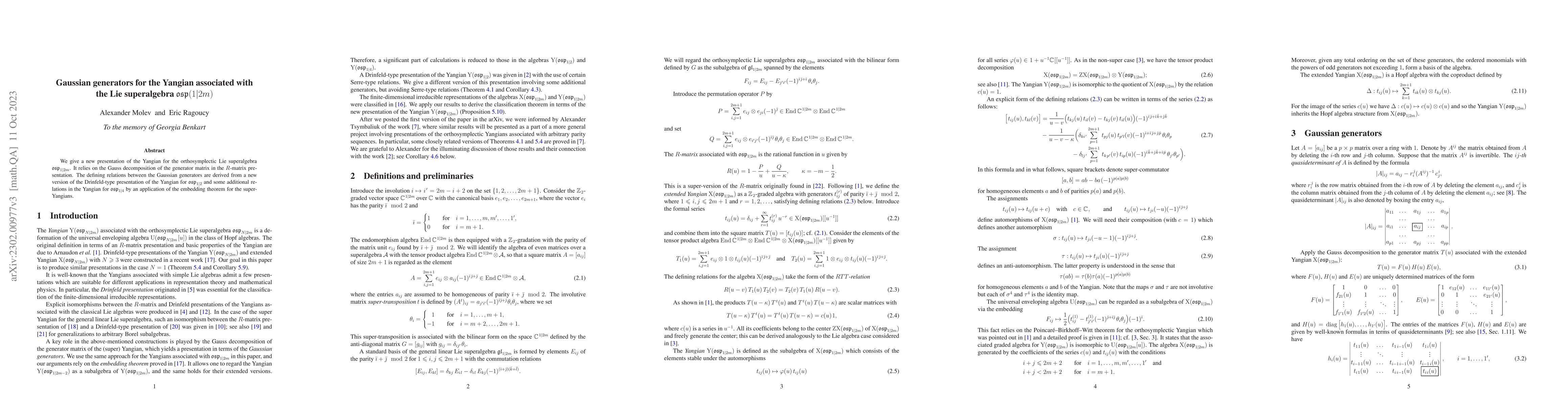 Thumbnail for Gaussian generators for the Yangian associated with the Lie superalgebra
  $\mathfrak{osp}(1|2m)$