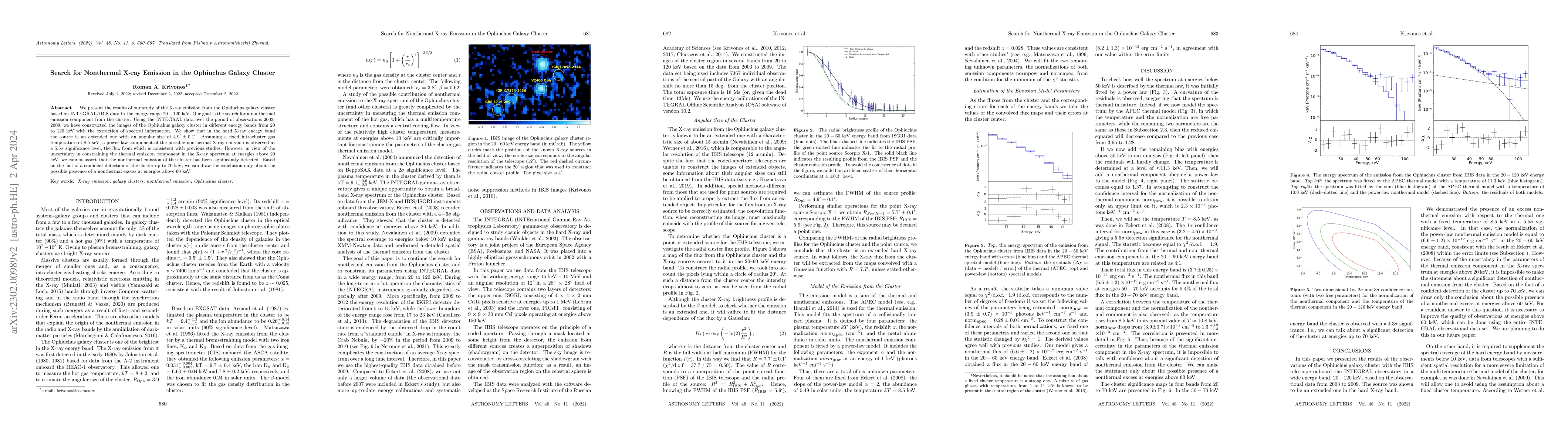 Thumbnail for Search for Nonthermal X-ray Emission in the Ophiuchus Galaxy Cluster