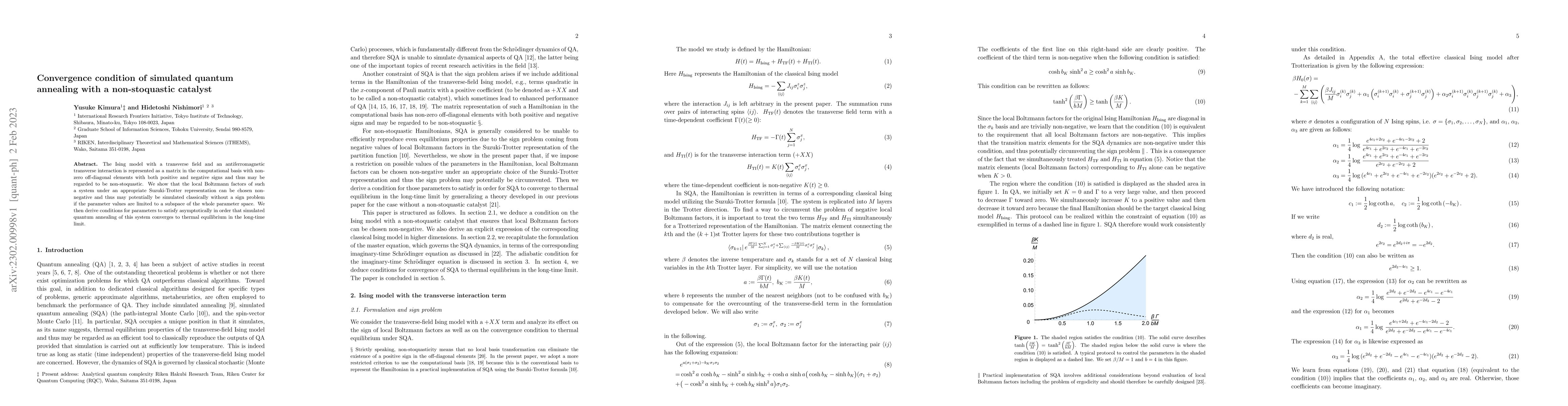 Thumbnail for Convergence condition of simulated quantum annealing with a
  non-stoquastic catalyst
