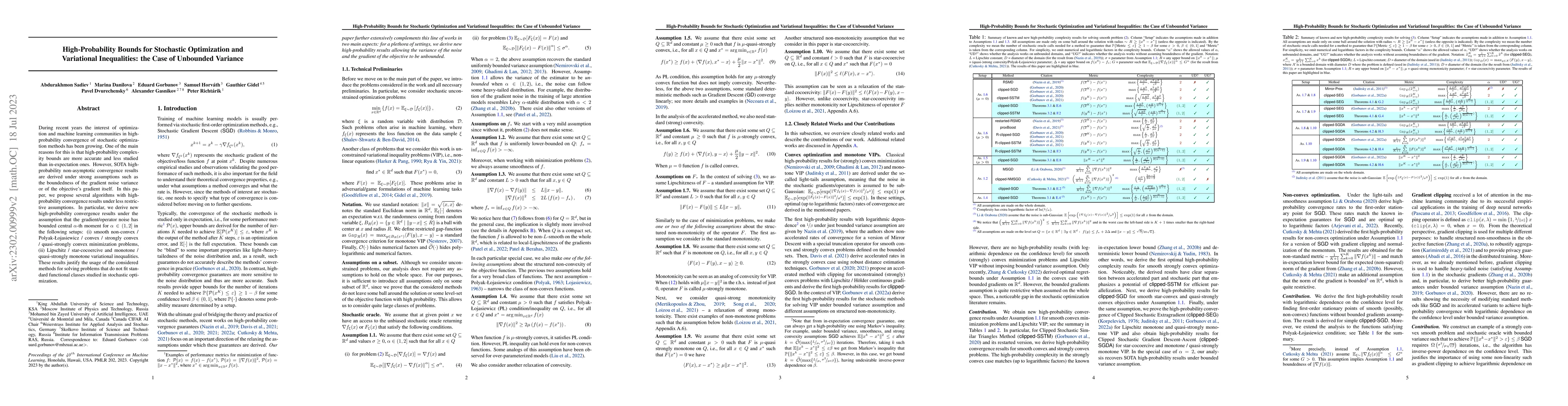 Thumbnail for High-Probability Bounds for Stochastic Optimization and Variational
  Inequalities: the Case of Unbounded Variance