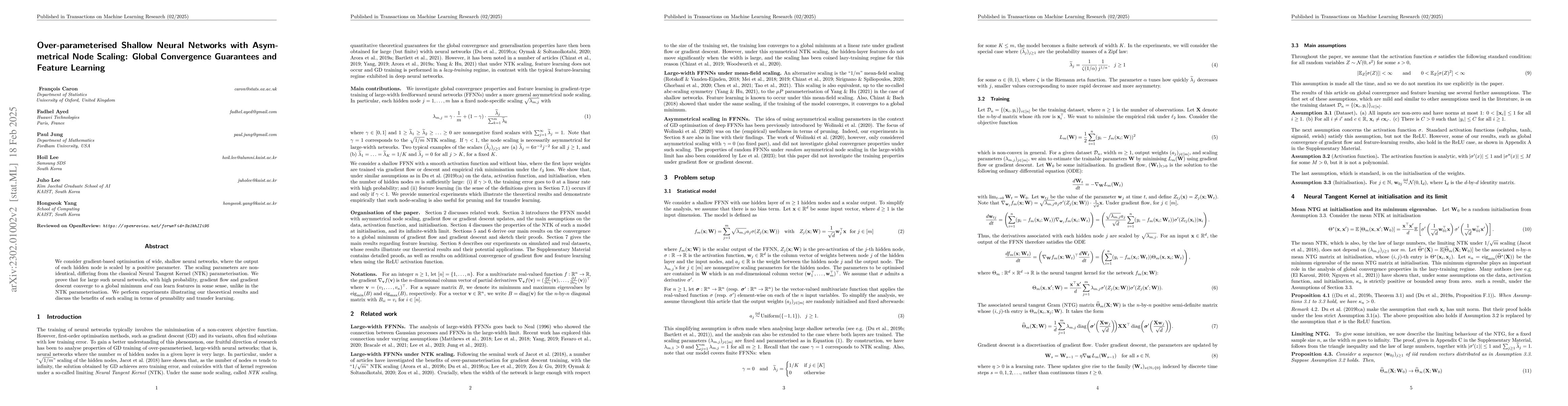 Thumbnail for Over-parameterised Shallow Neural Networks with Asymmetrical Node
  Scaling: Global Convergence Guarantees and Feature Learning