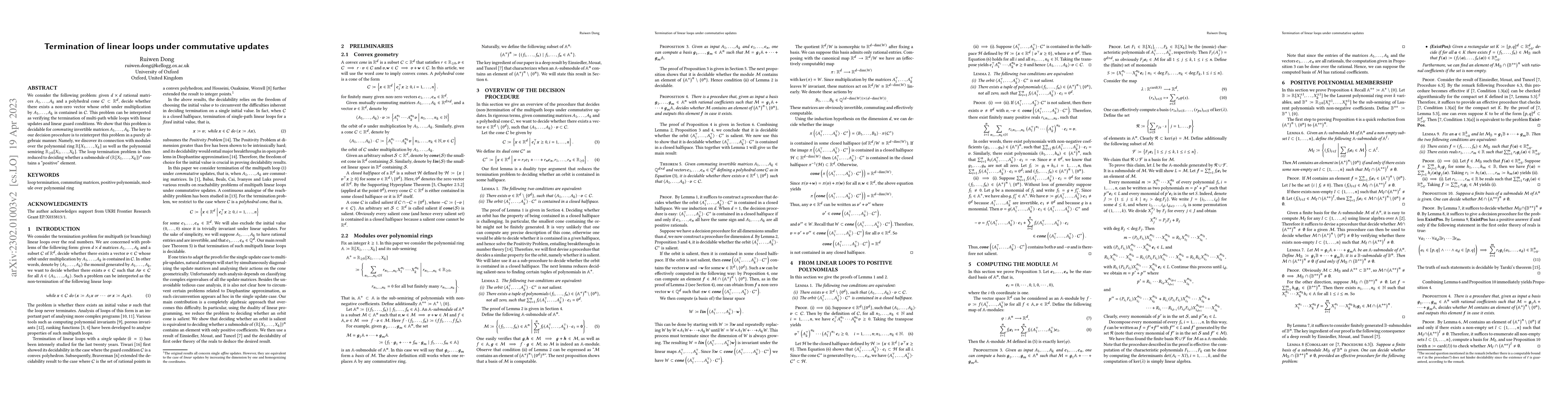 Thumbnail for Termination of linear loops under commutative updates