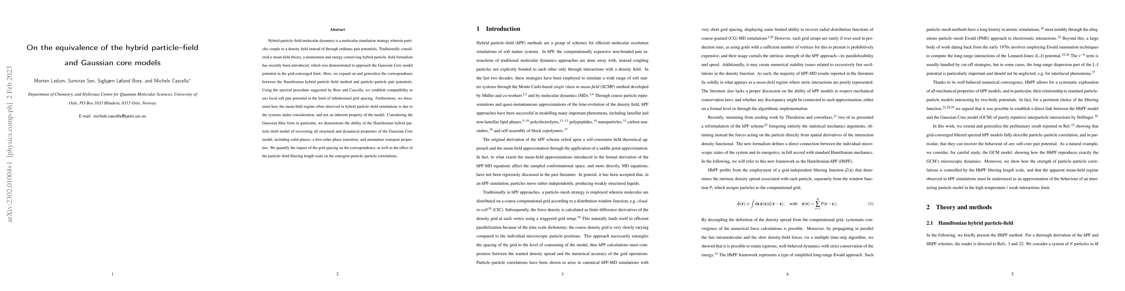 Thumbnail for On the equivalence of the hybrid particle-field and Gaussian core models