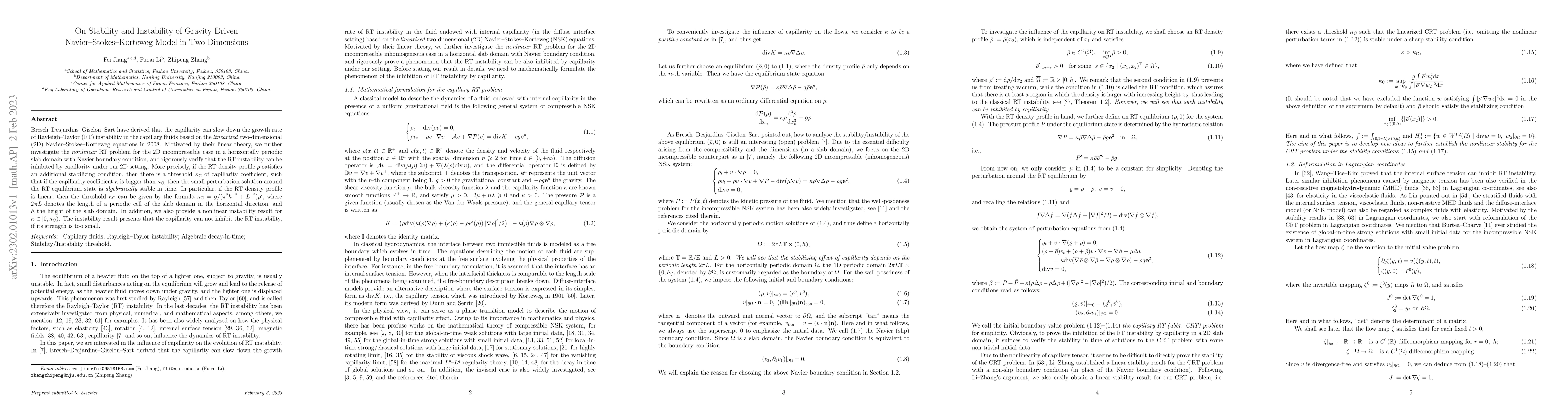 Thumbnail for On Stability and Instability of Gravity Driven Navier-Stokes-Korteweg
  Model in Two Dimensions