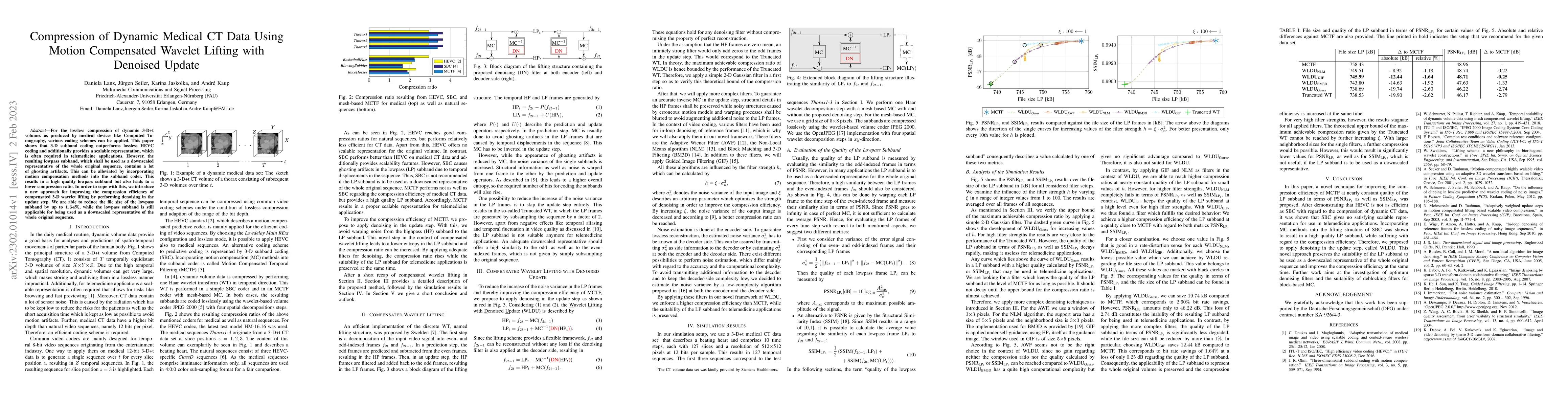 Thumbnail for Compression of Dynamic Medical CT Data Using Motion Compensated Wavelet
  Lifting with Denoised Update